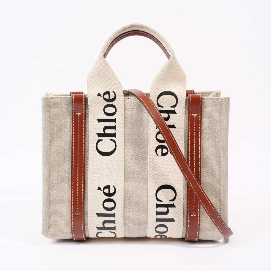 Chloe Woody Tote Beige / Brown Cotton Small Image 1