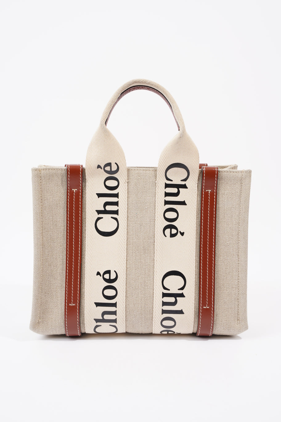 Chloe Woody Tote Beige / Brown Cotton Small Image 4