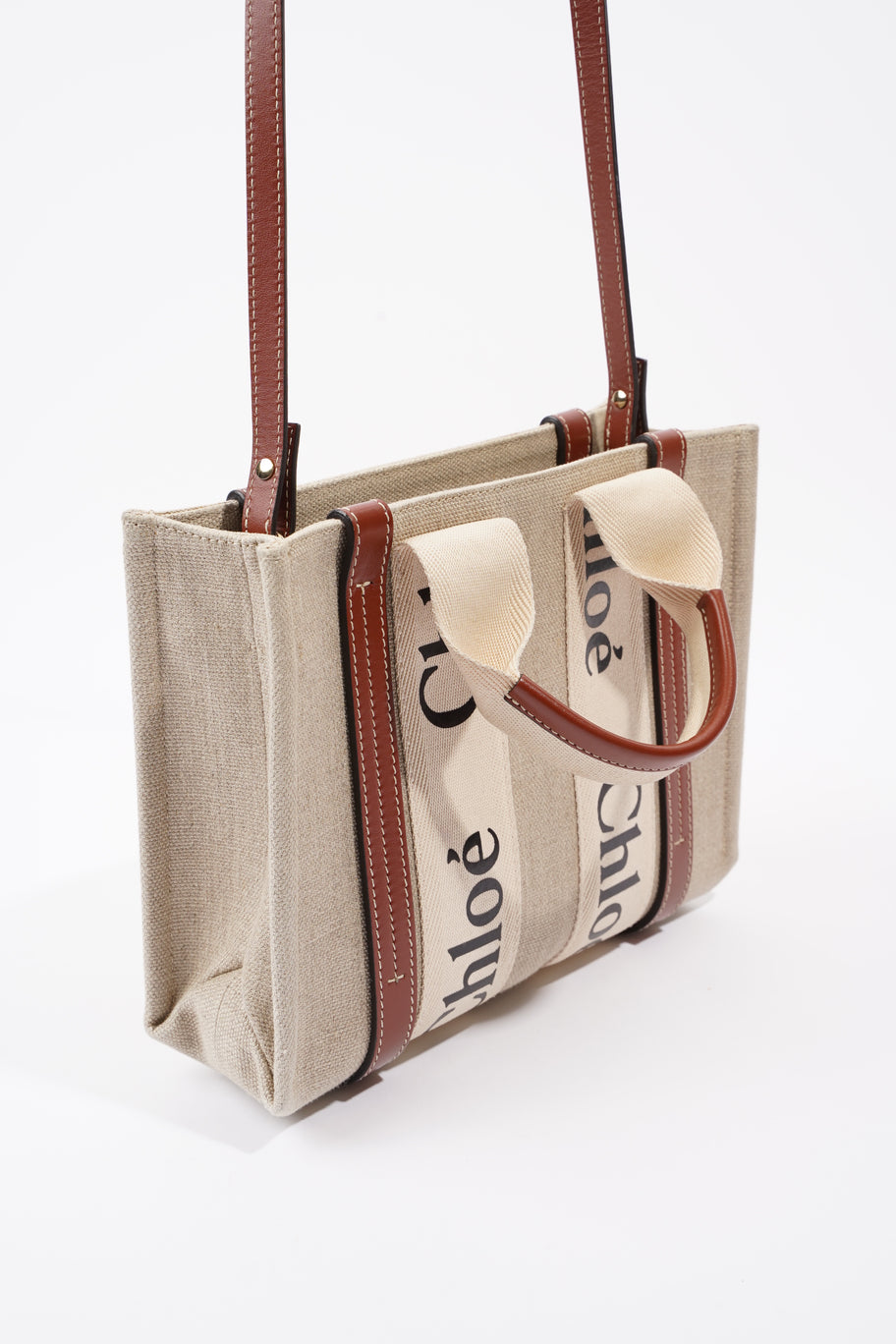 Chloe Woody Tote Beige / Brown Cotton Small Image 7