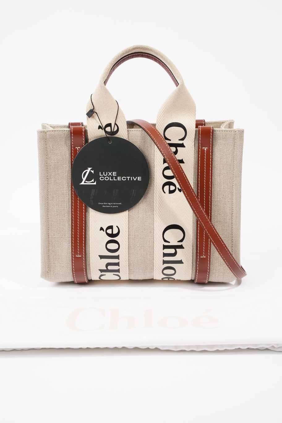 Chloe Woody Tote Beige / Brown Cotton Small Image 10