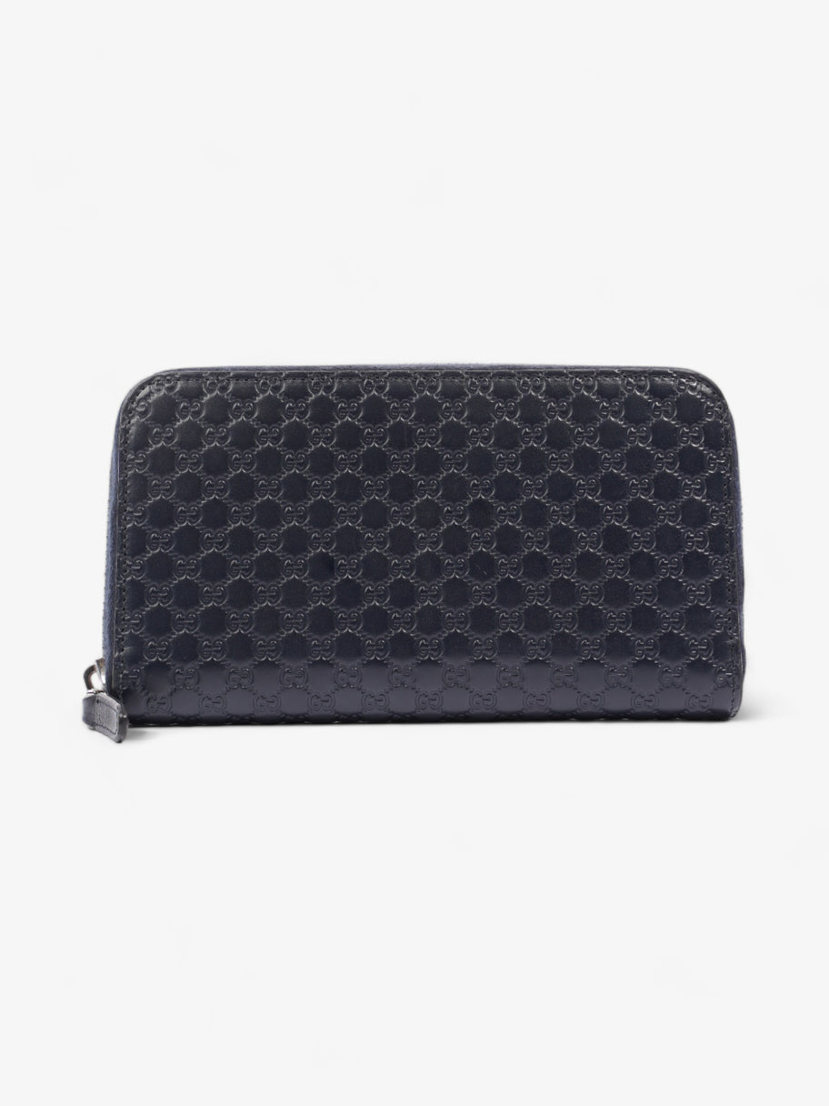 Microguccissima Zip Around Wallet Navy Blue GG Leather Image 1