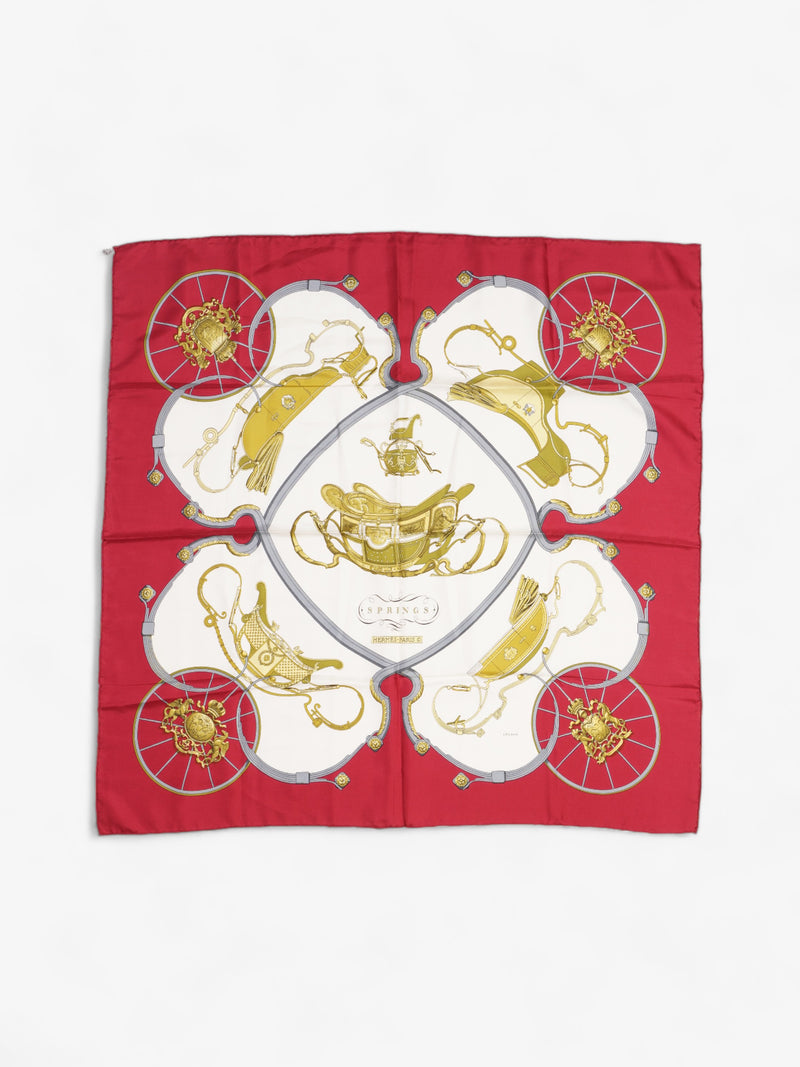  Carré 90 Springs Scarf  Red / White / Gold Silk 90