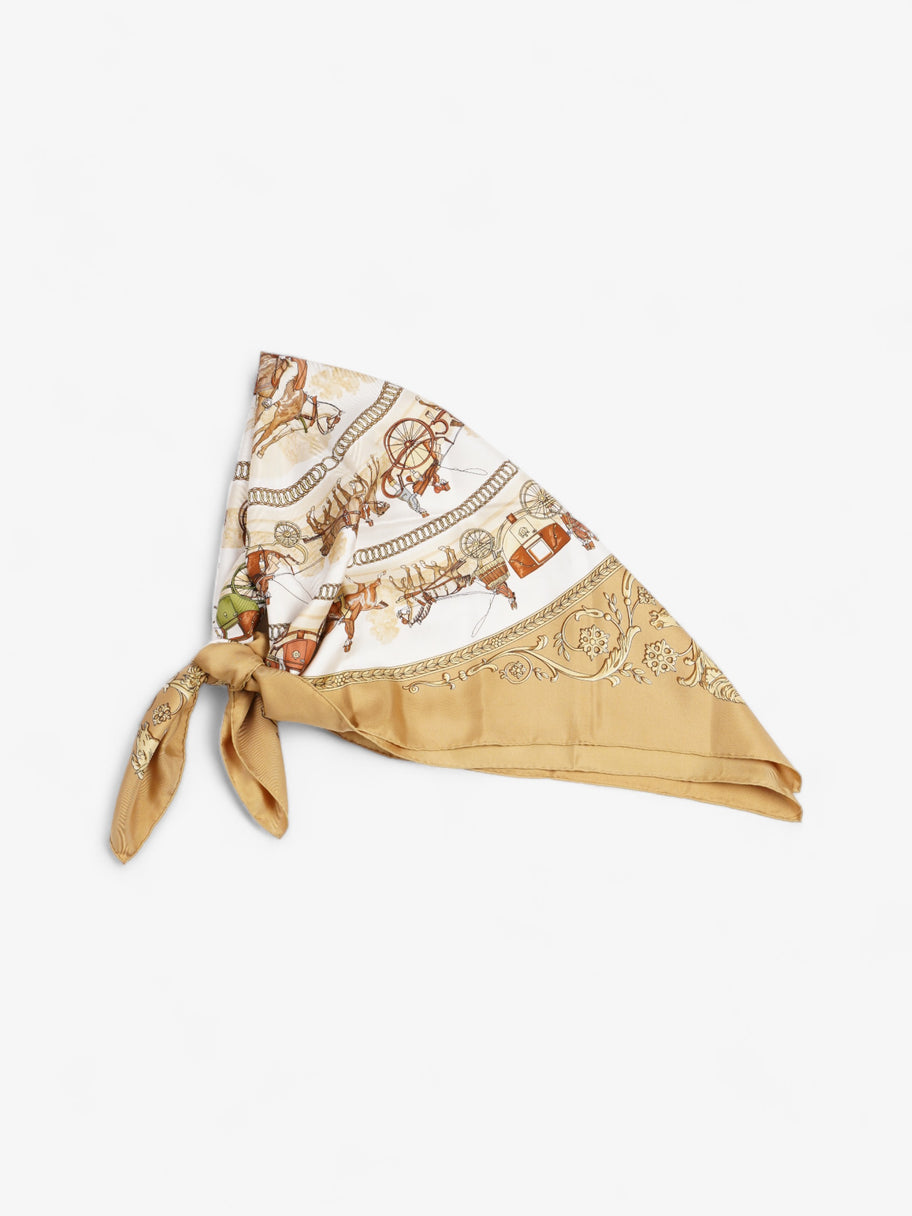 Hermes Carré 90 Longchamp Heno Stroll Scarf  Gold / White Silk 90 Image 3