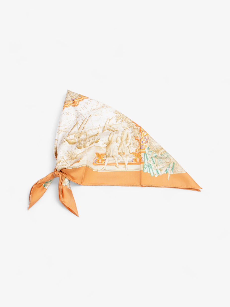 Hermes Carré 90 Azulejos Scarf  Orange / Green / Beige Silk 90 Image 4