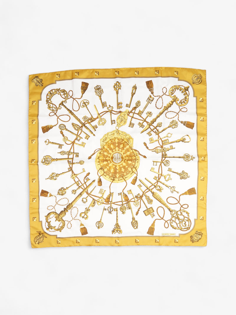  Hermes Les Cles Gold / White Silk