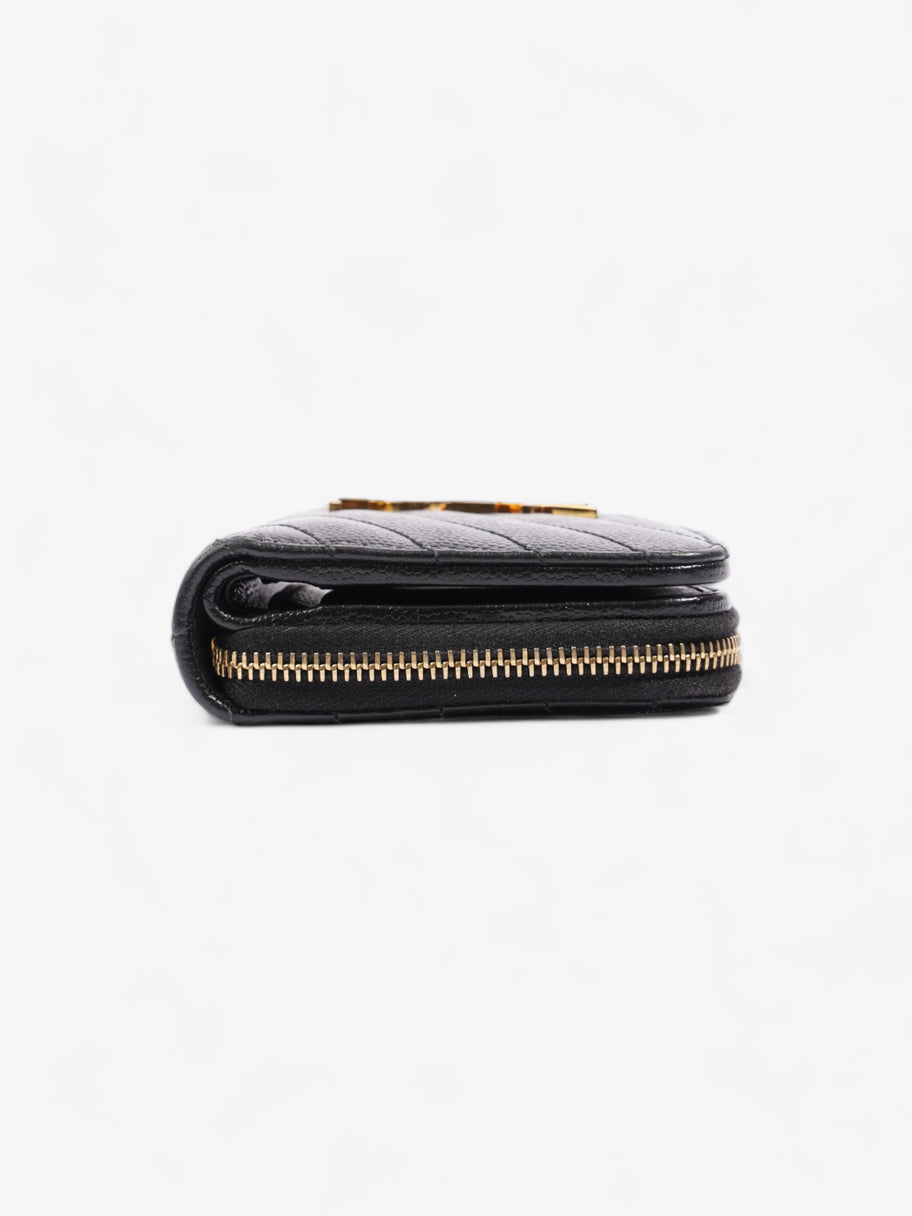 Compact Zip Wallet Black Grained Leather Image 4