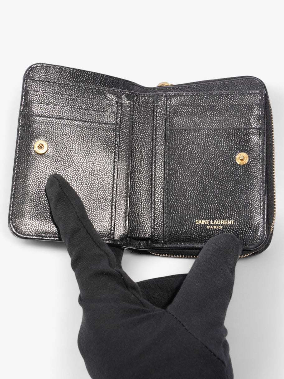 Compact Zip Wallet Black Grained Leather Image 5