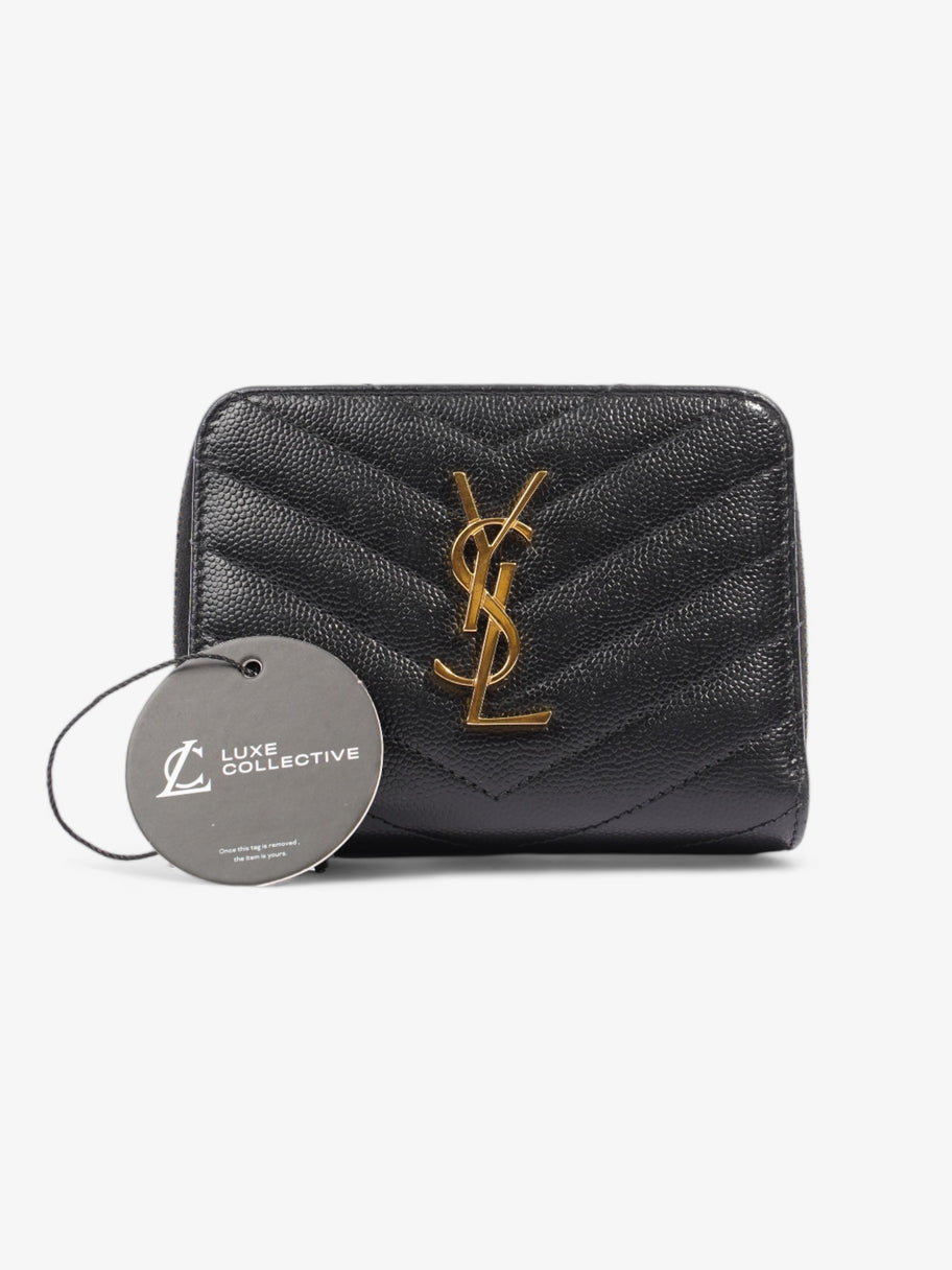 Compact Zip Wallet Black Grained Leather Image 7