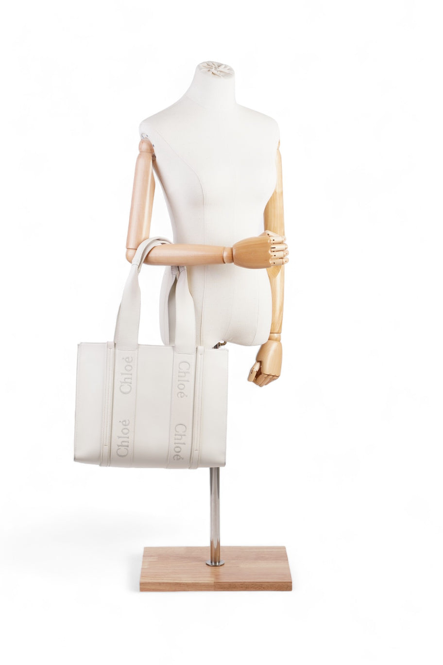 Chloe Woody Tote White Leather Medium Image 2