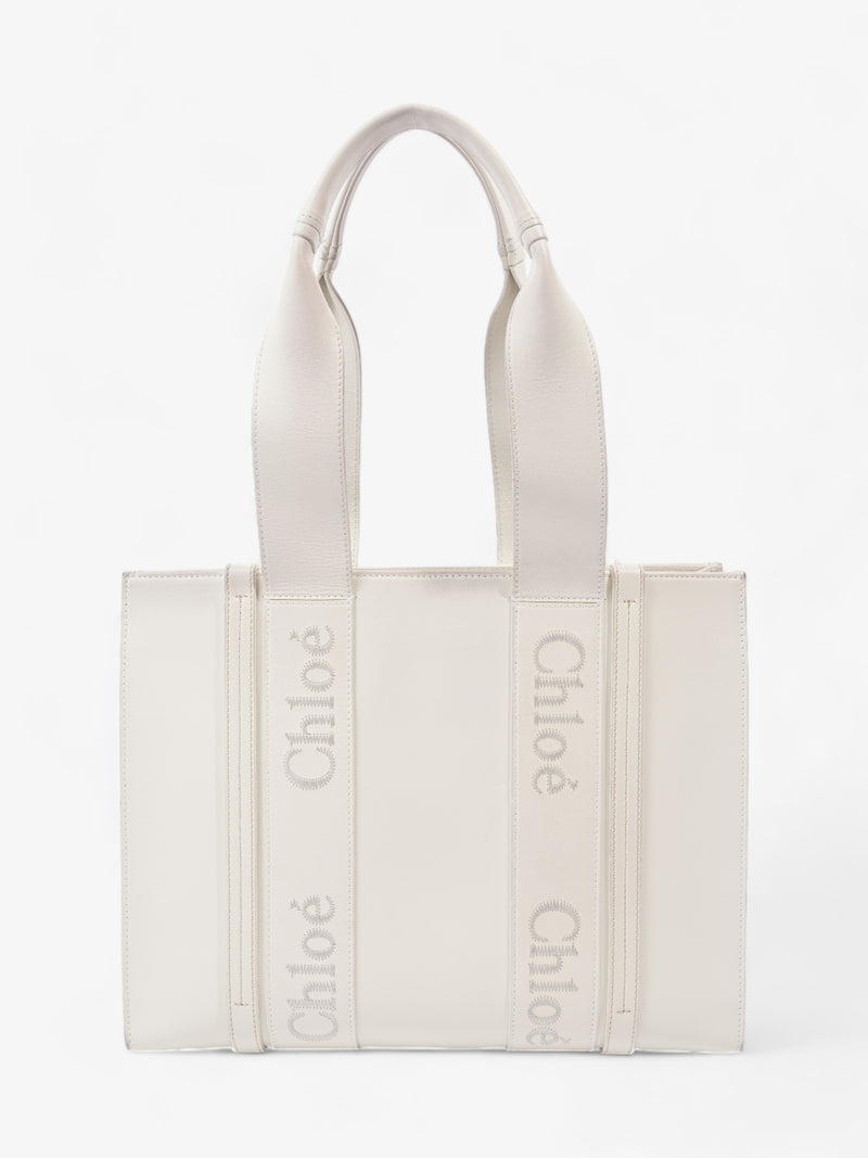  Chloe Woody Tote White Leather Medium