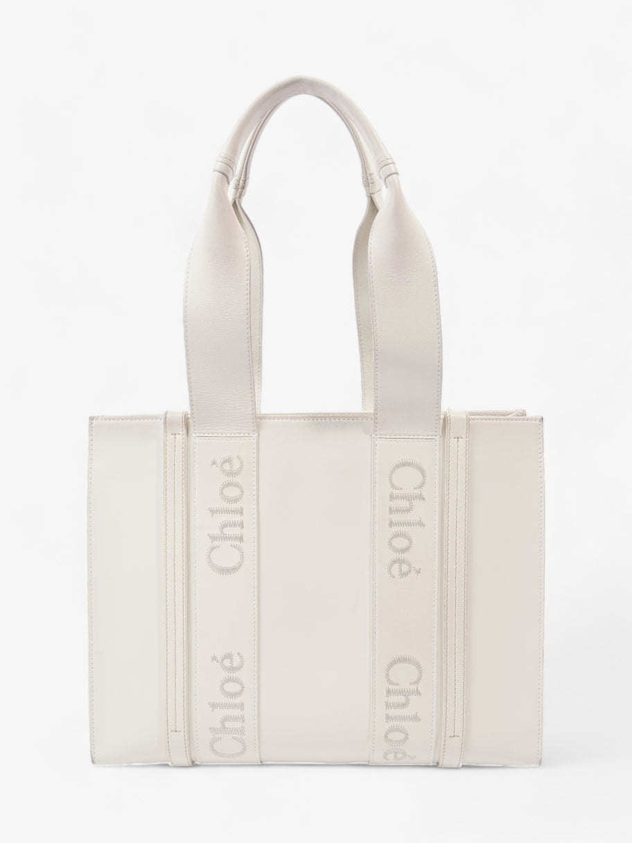 Chloe Woody Tote White Leather Medium Image 1