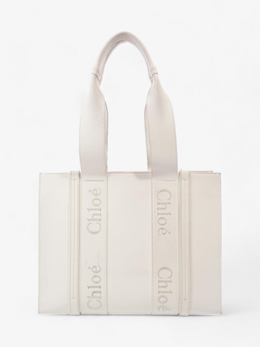 Chloe Woody Tote White Leather Medium Image 4