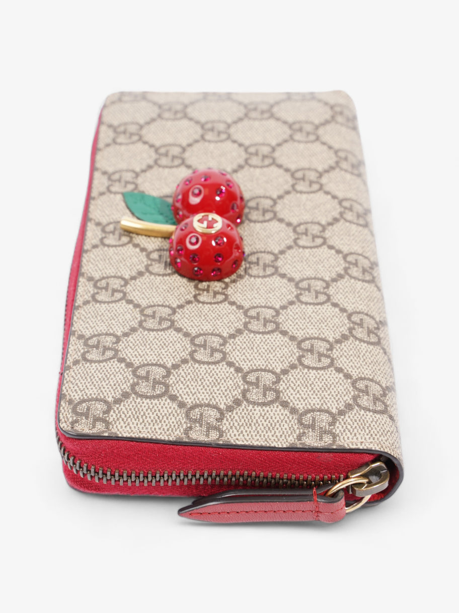 Gucci Zip Around Cherry Wallet Beige And Ebony GG Supreme / Red Coated Canvas Image 5