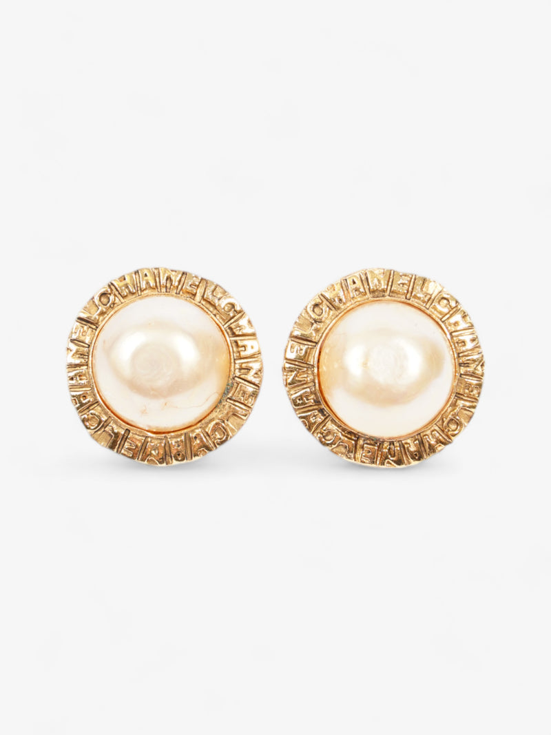  Logo Pearl Earrings Gold Base Metal