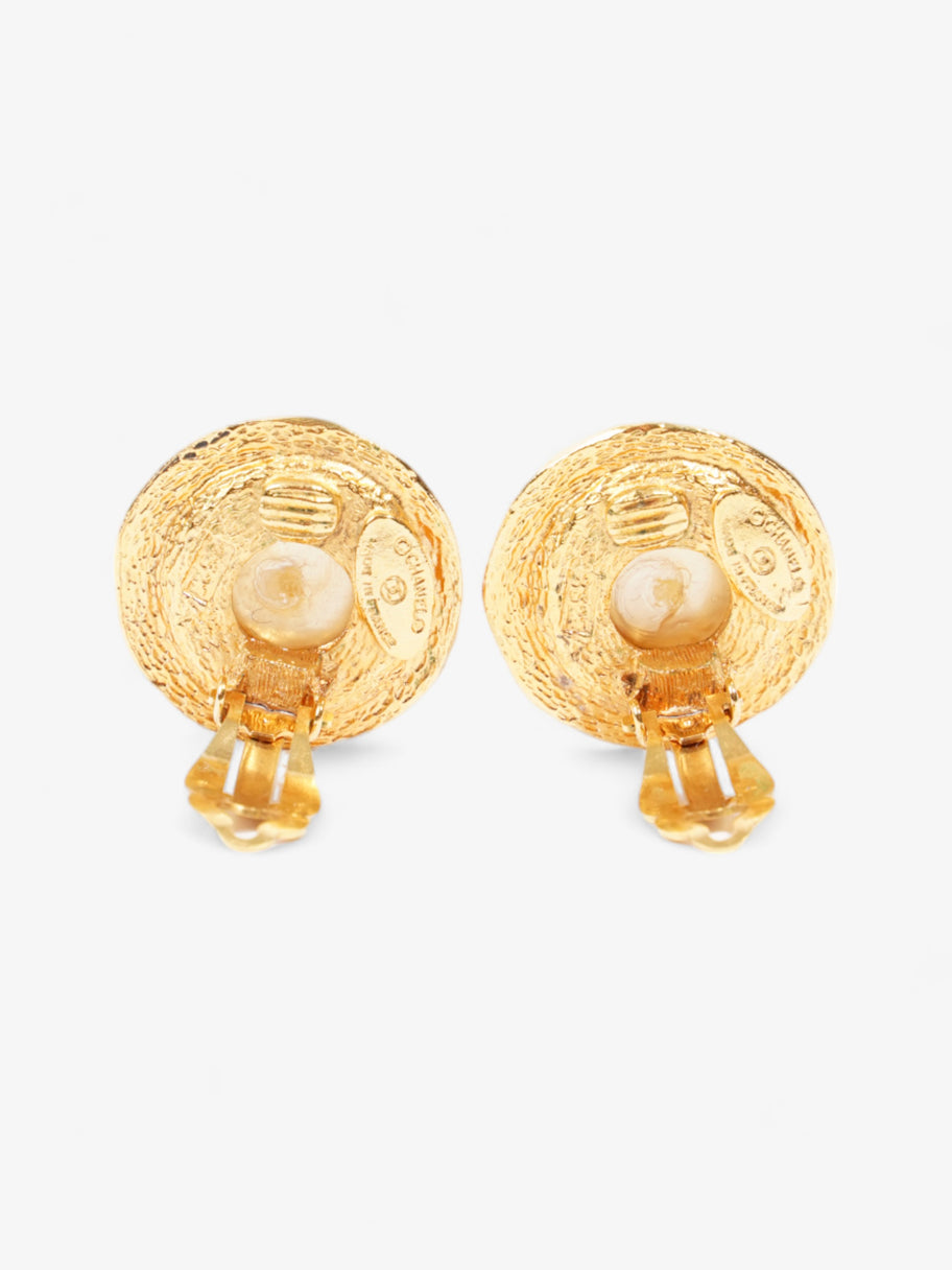 Logo Pearl Earrings Gold Base Metal Image 4