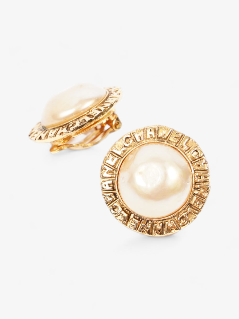 Logo Pearl Earrings Gold Base Metal Image 5