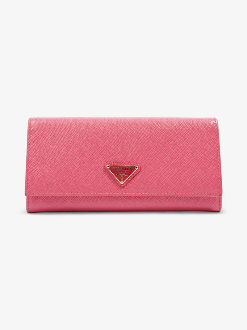  Triangular Logo Flap Wallet Pink Saffiano Leather