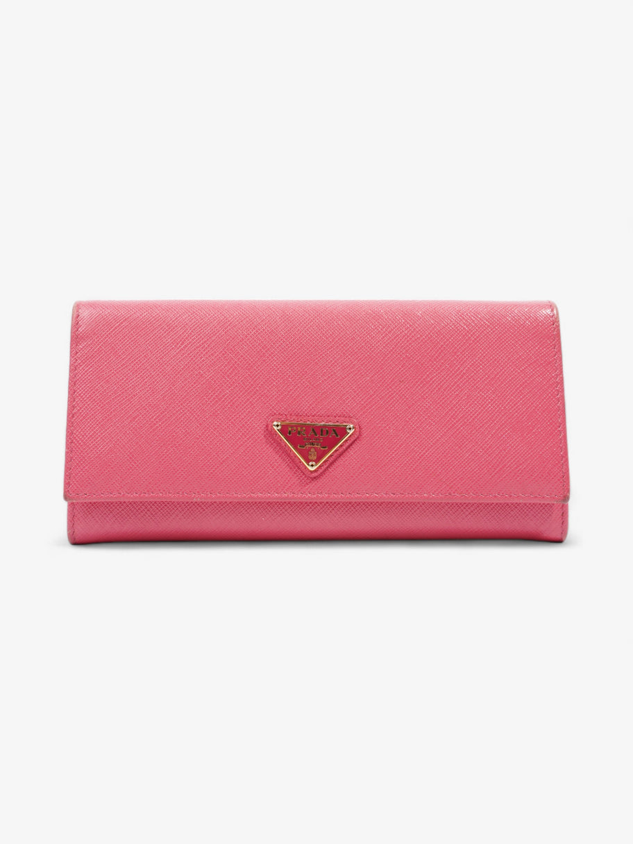 Triangular Logo Flap Wallet Pink Saffiano Leather Image 1