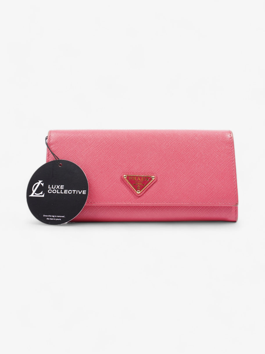 Triangular Logo Flap Wallet Pink Saffiano Leather Image 6