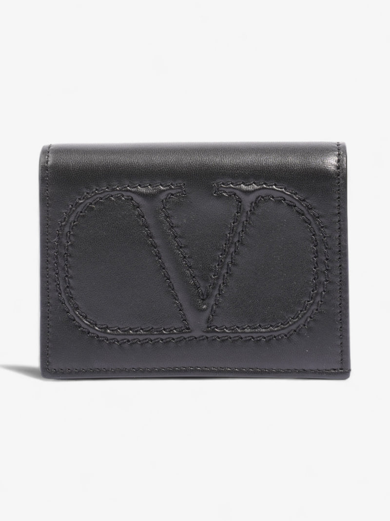  Valentino V Logo Compact Wallet Black Leather