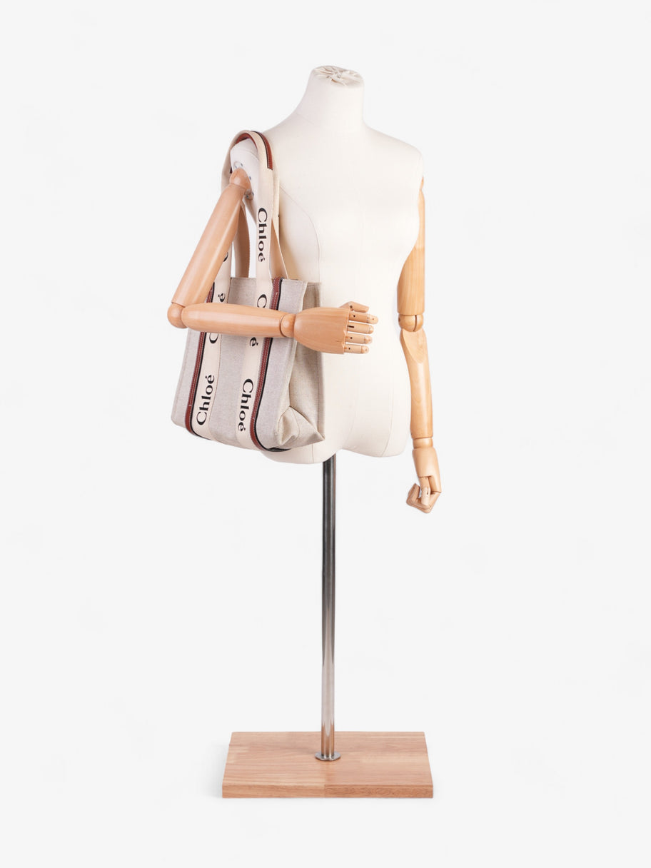 Chloe Woody Tote Beige Cotton Medium Image 2