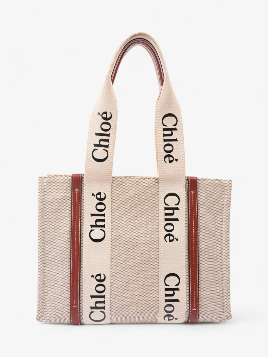 Chloe Woody Tote Beige Cotton Medium Image 1