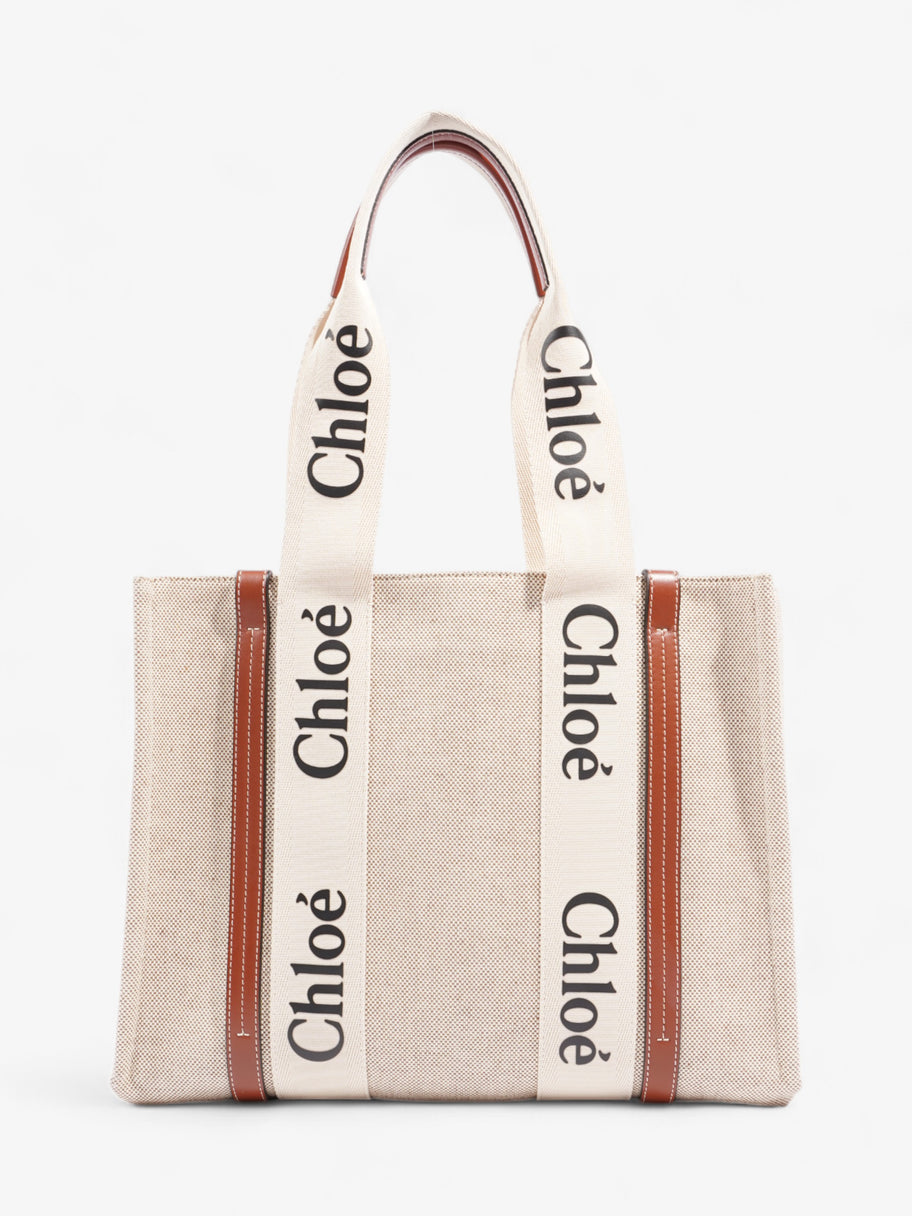 Chloe Woody Tote Beige / Brown / Black Linen Medium Image 1