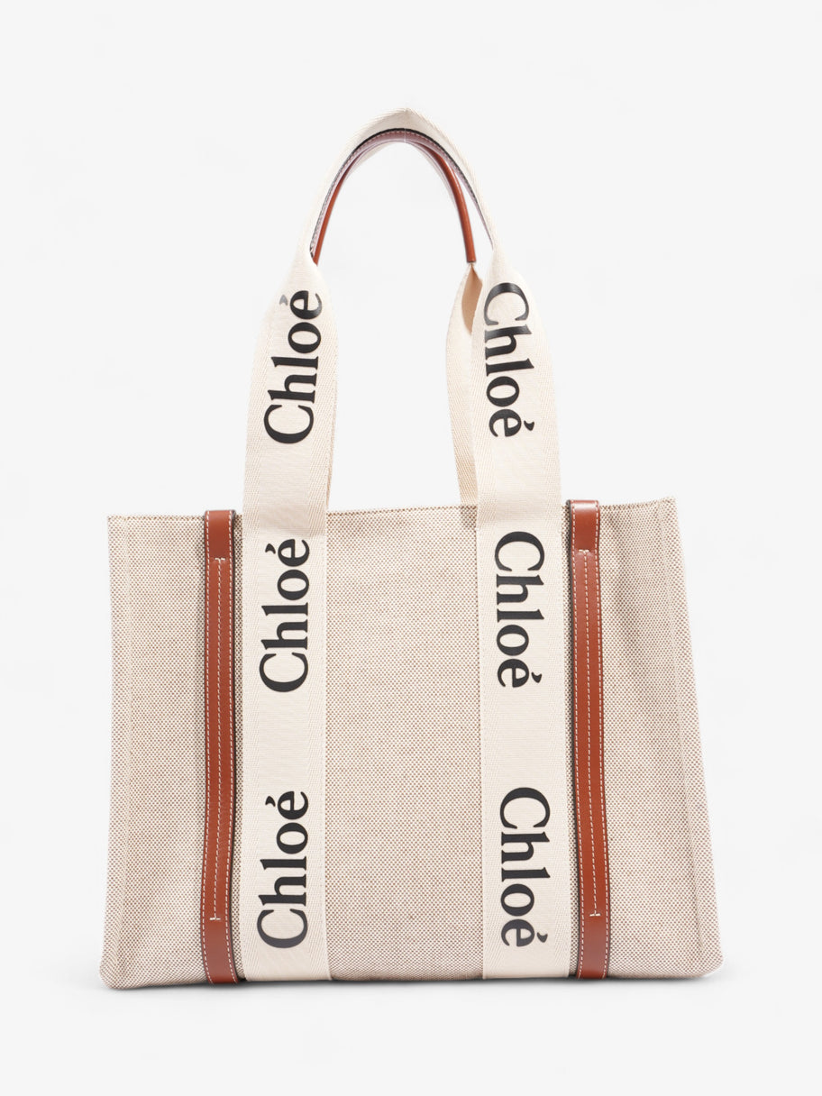 Chloe Woody Tote Beige / Brown / Black Linen Medium Image 4