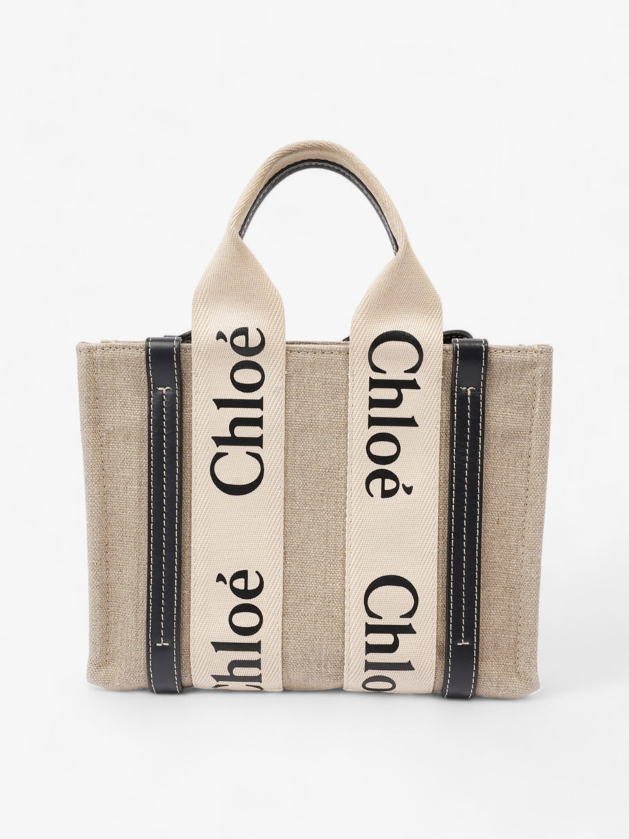 Chloe Woody Tote Beige / Navy Linen Small Image 4