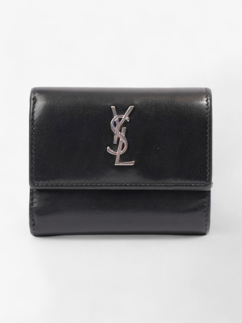  Saint Laurent Monogram Compact Wallet Black / Silver Leather