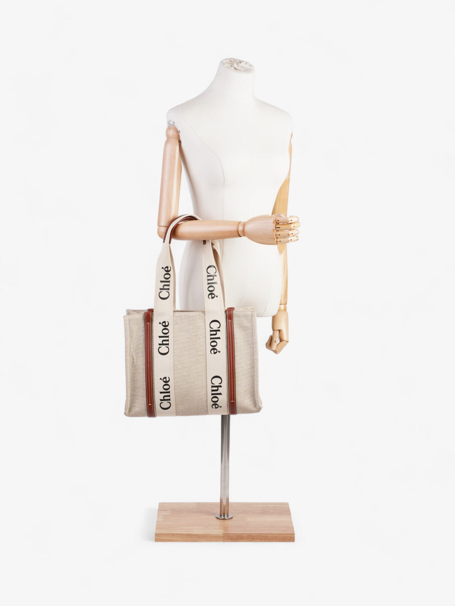 Chloe Woody Tote Beige / Brown / Black Linen Medium Image 2