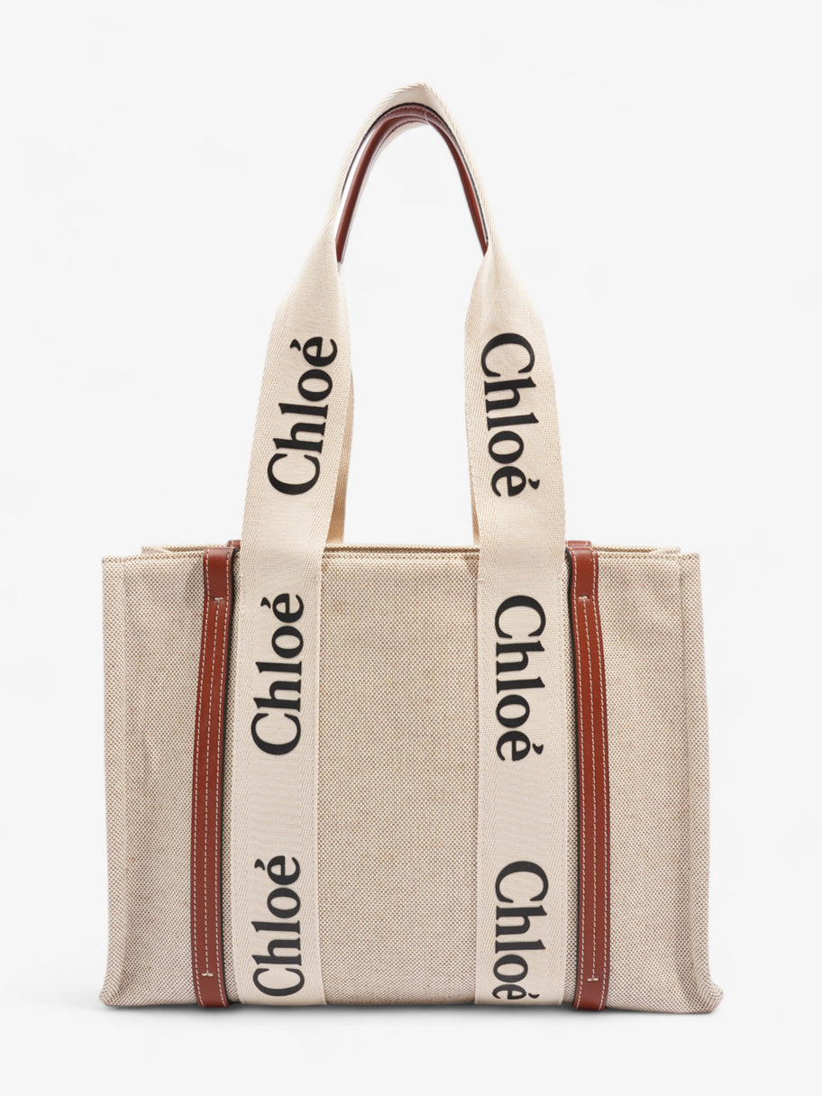 Chloe Woody Tote Beige / Brown / Black Linen Medium Image 1