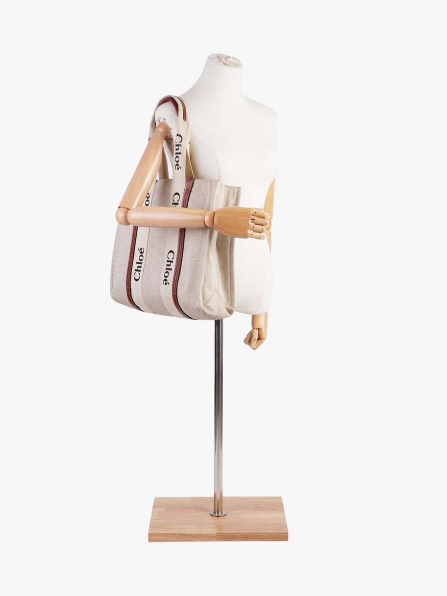 Chloe Woody Tote Beige / Brown Canvas Large Image 2