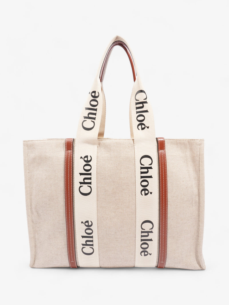  Chloe Woody Tote Beige / Brown Canvas Large