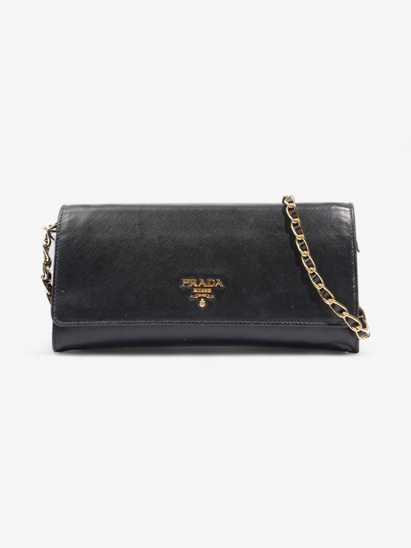  Prada Chain Wallet Black Saffiano Leather