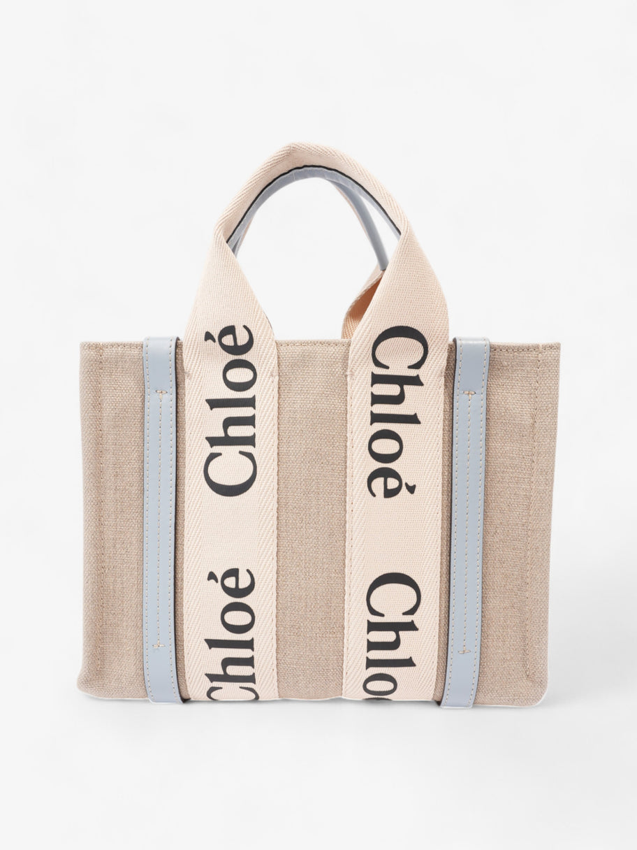 Chloe Woody Tote Beige / Blue Cotton Small Image 4