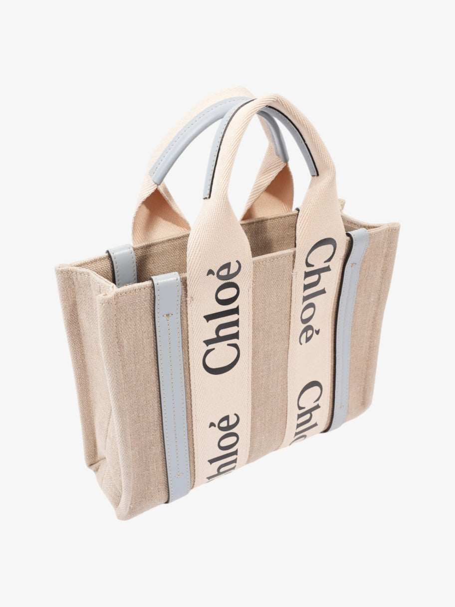 Chloe Woody Tote Beige / Blue Cotton Small Image 6