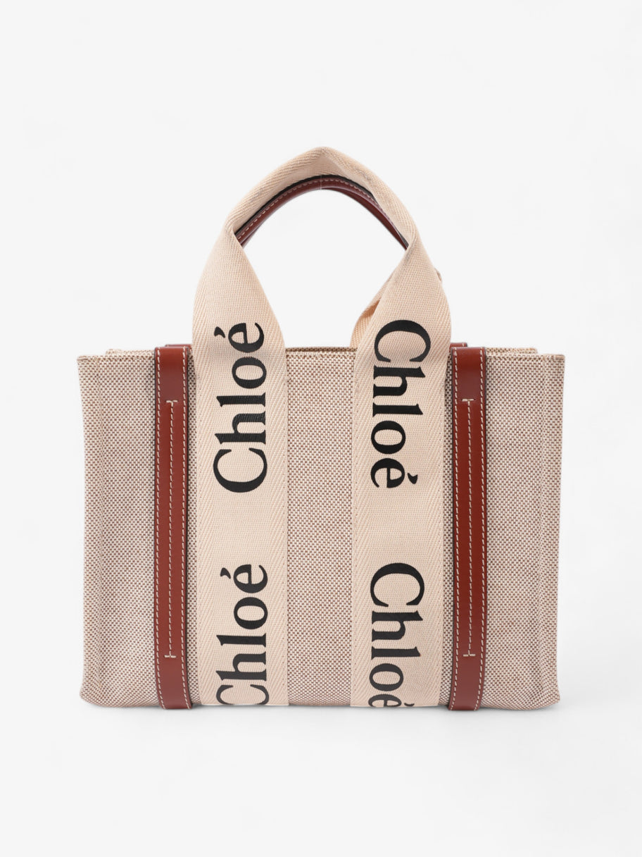 Chloe Woody Tote Beige / Brown Cotton Small Image 4