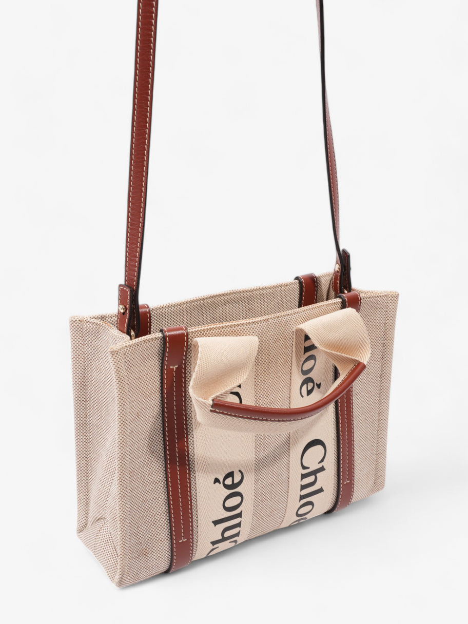 Chloe Woody Tote Beige / Brown Cotton Small Image 7