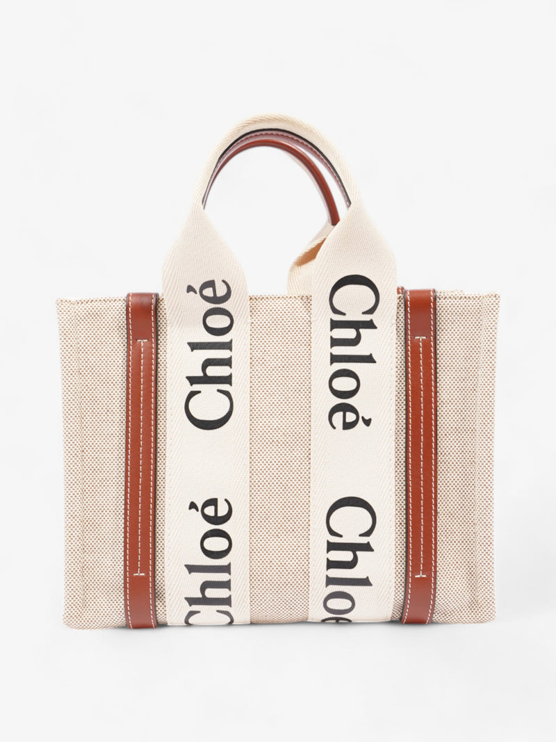  Chloe Woody Tote Beige / Brown Canvas Small