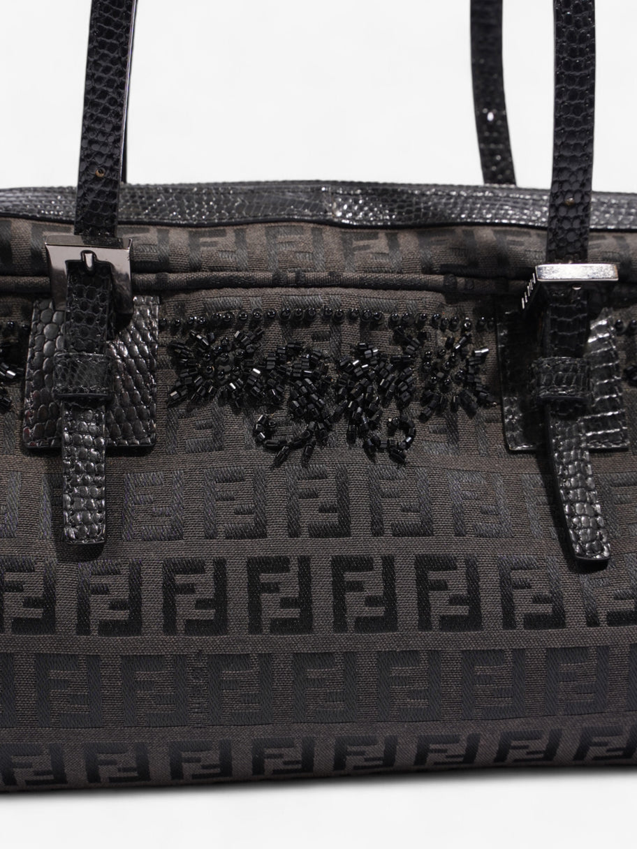 Fendi Embellished Bowler Bag Black Zucca Canvas Image 7