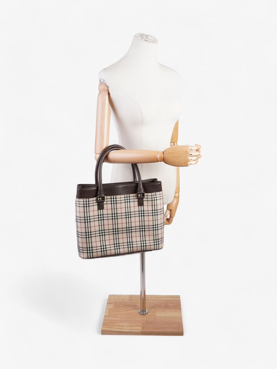 Burberry Hand Bag Check / Brown Coated Canvas Image 2