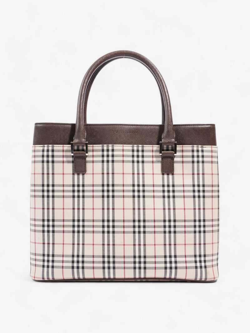  Burberry Hand Bag Check / Brown Coated Canvas