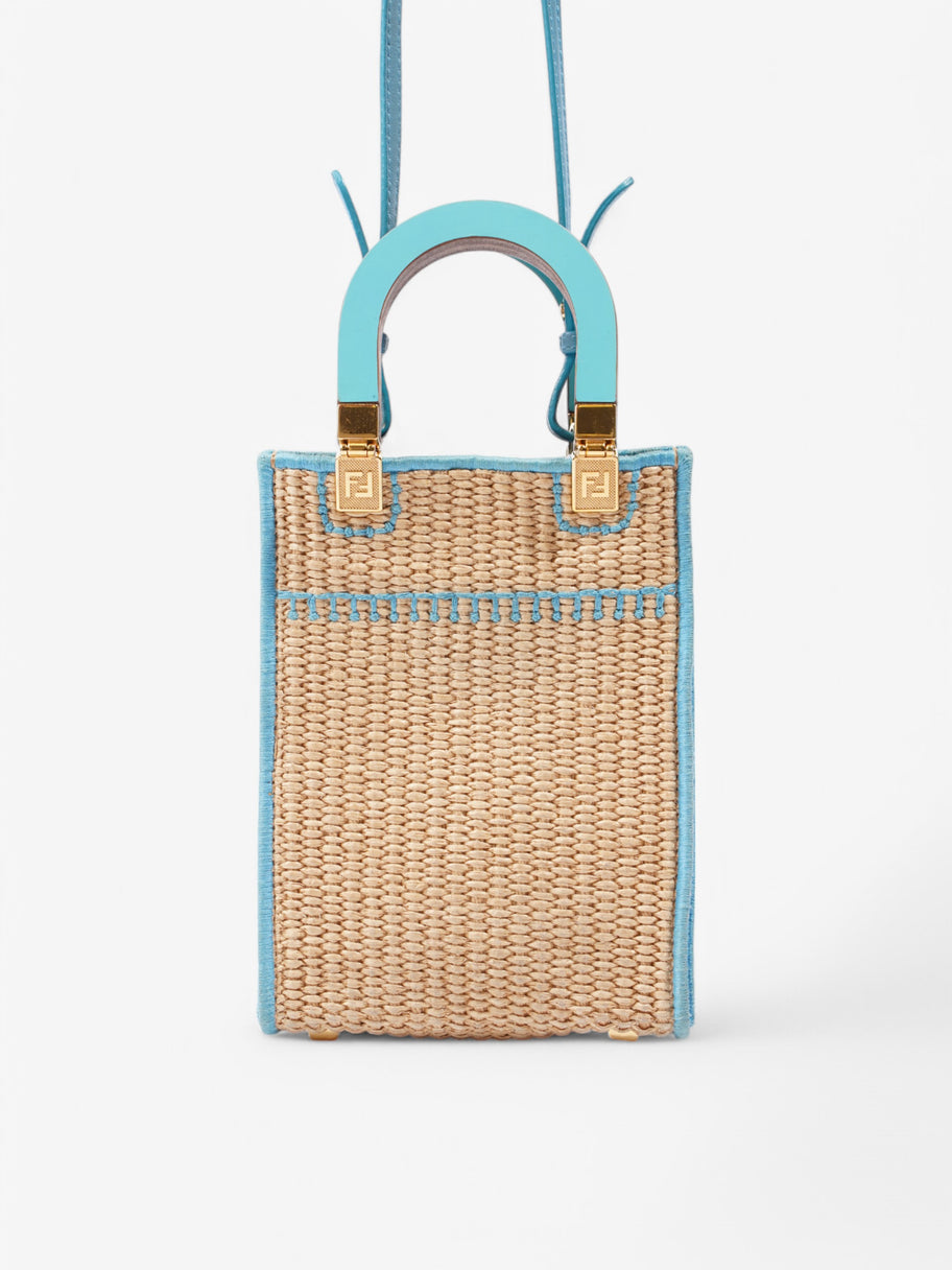 Fendi Sunshine Shopper Beige / Blue Raffia Mini Image 4