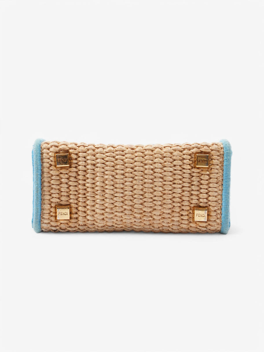 Fendi Sunshine Shopper Beige / Blue Raffia Mini Image 6