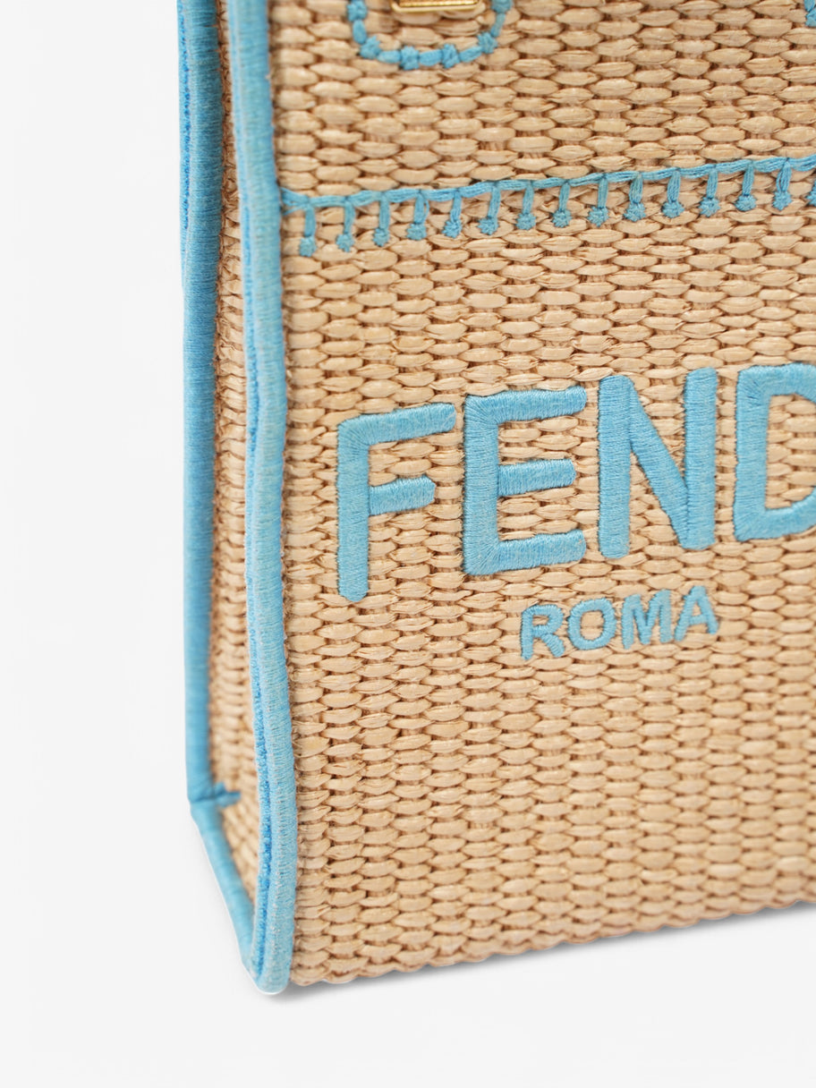 Fendi Sunshine Shopper Beige / Blue Raffia Mini Image 7