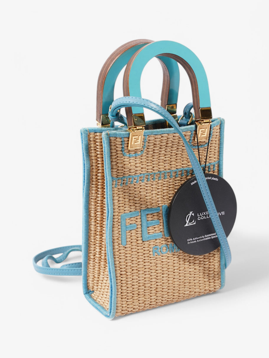 Fendi Sunshine Shopper Beige / Blue Raffia Mini Image 9