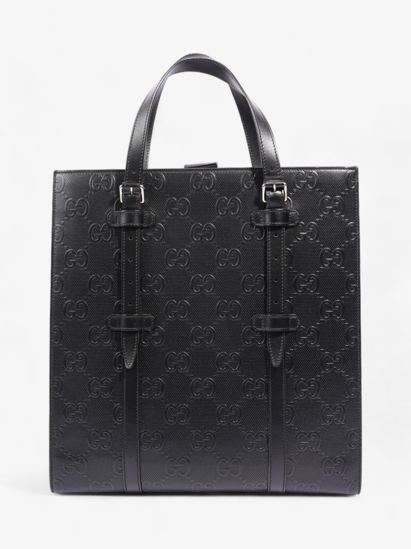  Gucci GG Tote Bag Black Embossed Leather Medium