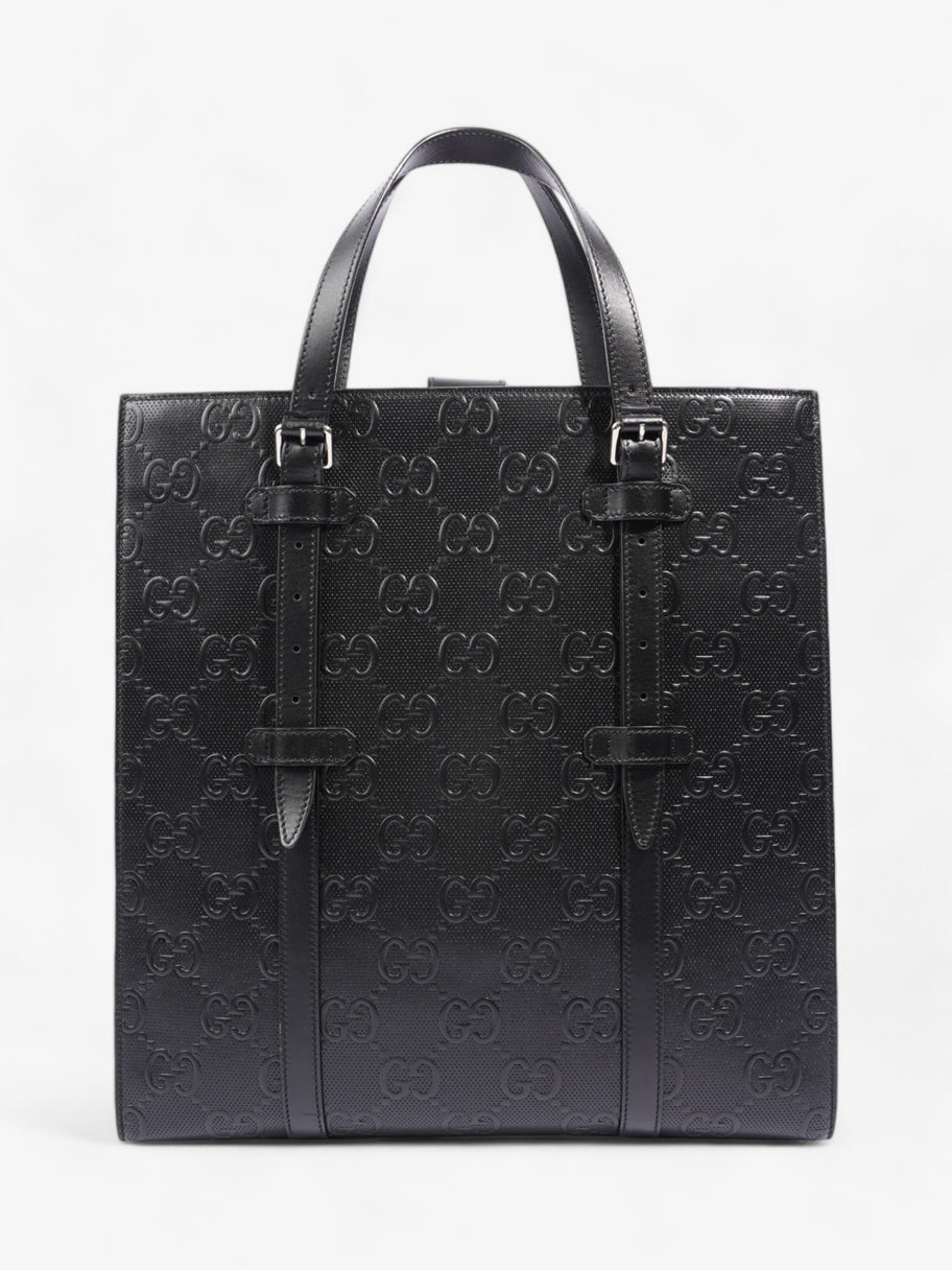 Gucci GG Tote Bag Black Embossed Leather Medium Image 4