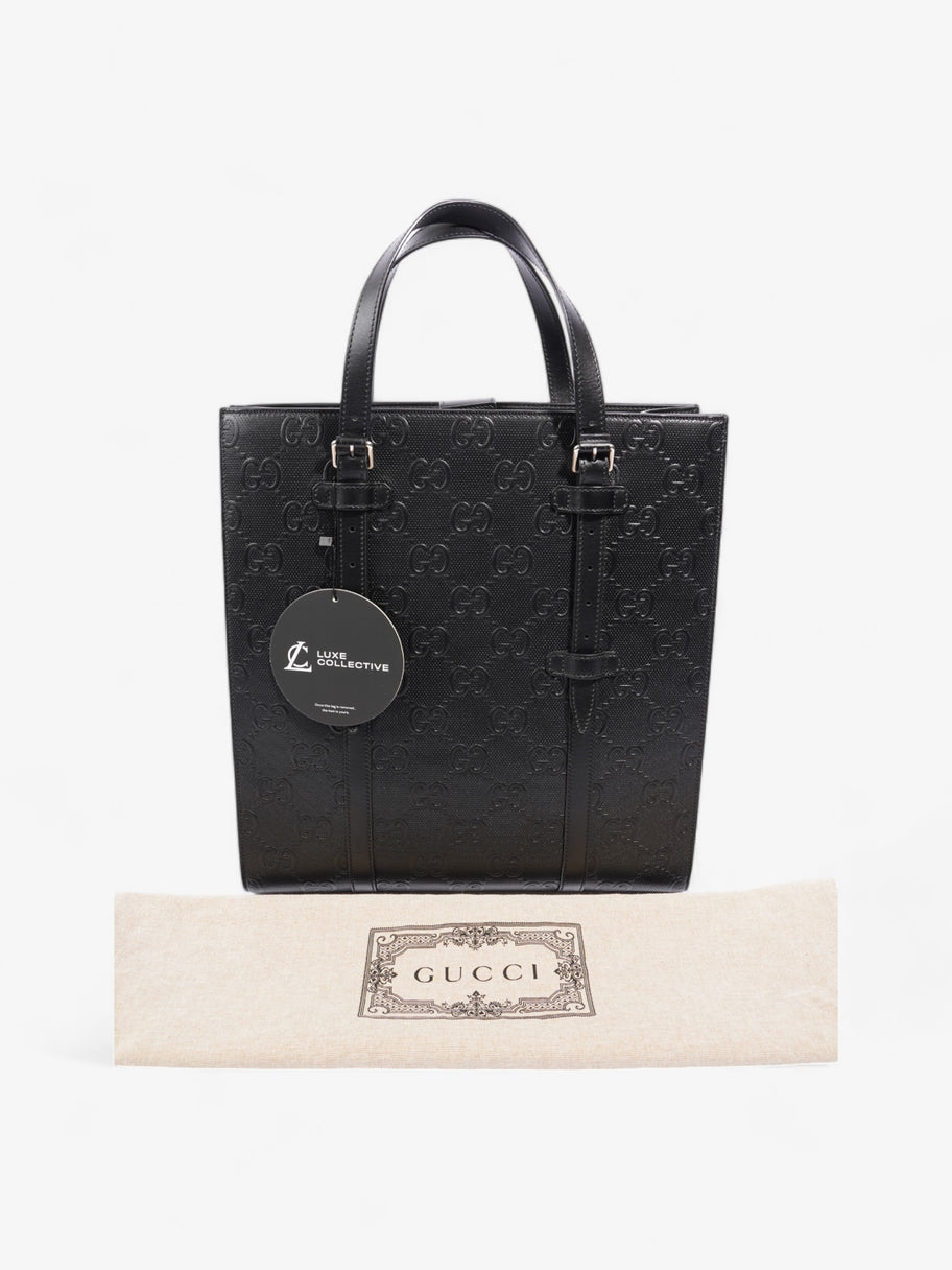 Gucci GG Tote Bag Black Embossed Leather Medium Image 9